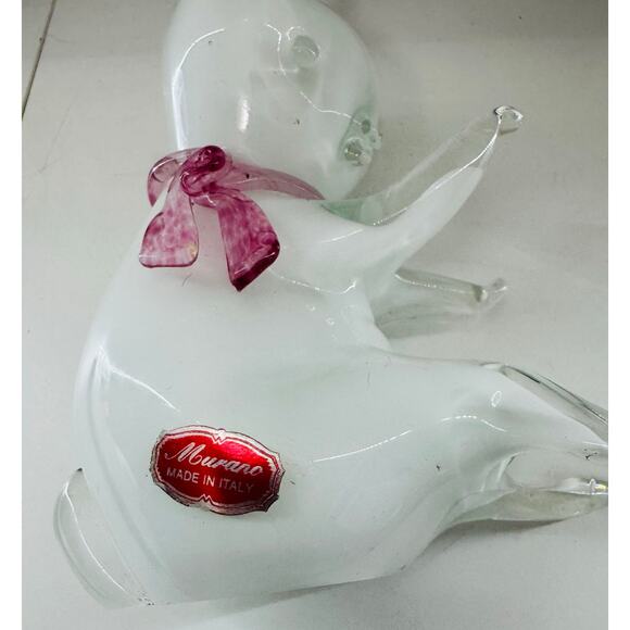 RARE Vintage Murano Cenedese Art Glass White Cat w Pink Scarf Glass Figurine - Picture 6 of 9
